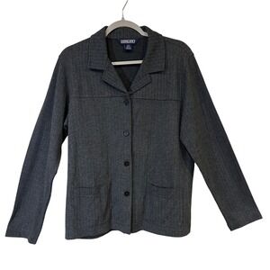 Lands' End Womens Jacket Gray Medium Herringbone Button Front Jacket Pockets